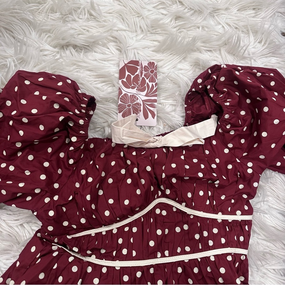 Polka Dot Puff Sleeve Bow Mini Dress NWT - Picture 4 of 8